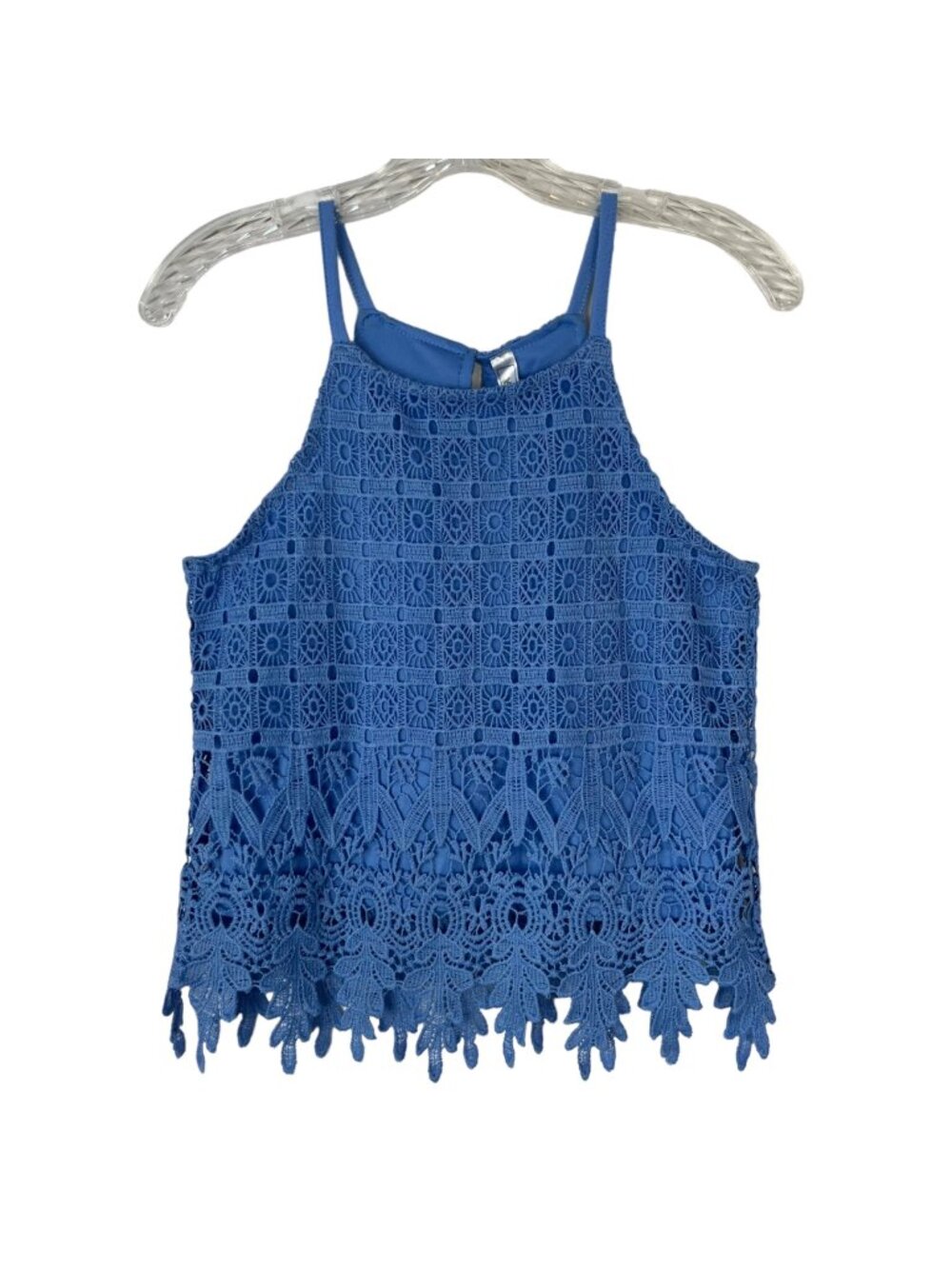 Knit Works Tank Top Cami Girls XL Blue Crochet Lace Sleeveless Spring Summer